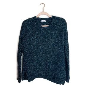 Vince Marled Pullover Textured Sweater Sz Small Heavy Knit Green Blue Black